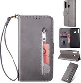 Luxe Telefoonhoesje voor Samsung Galaxy A40 | Hoogwaardig Leren Bookcase | Lederen Wallet Case | Pasjeshouder | Portemonnee | Rits | Grijs