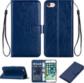 GSMNed - Leren telefoonhoes blauw - Luxe iPhone 7/8/SE hoesje - iPhone hoes met koord - pasjeshouder/portemonnee - blauw