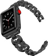 Geschikt voor Apple Watch bandje 38 / 40 / 41 mm - Series 1 2 3 4 5 6 7 SE - Smartwatch iWatch horloge band - 38mm 40mm 41mm - Fungus - RVS metaal - Zwart - Bloem
