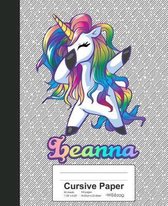 Cursive Paper: LEANNA Unicorn Rainbow Notebook
