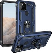 Voor Google Pixel 5a 5G Schokbestendige TPU + pc-beschermhoes met 360 graden roterende houder (blauw)