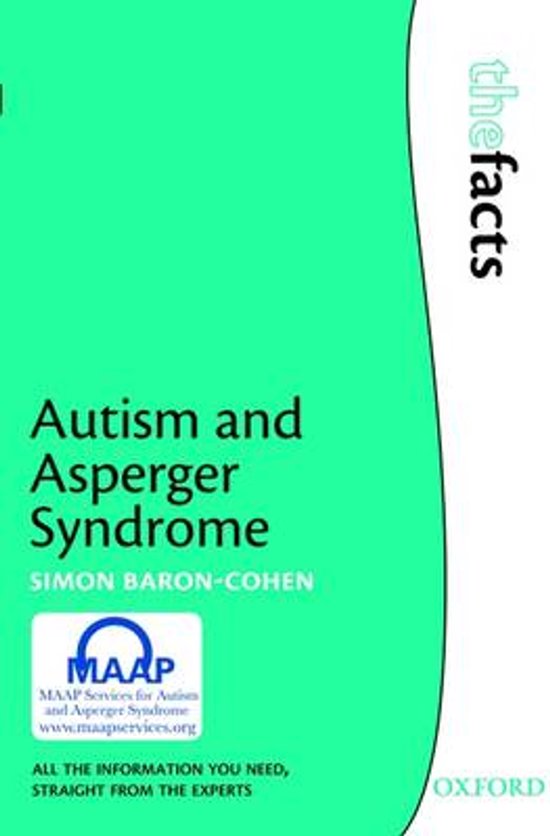 Boek met de titel 'Autism and Asperger Syndrome' door Simon Baron-Cohen, met logo MAAP en uitgever OXFORD.