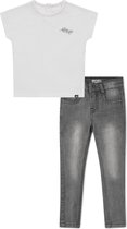 Koko Noko BIO Basics Set(2delig) Jeans Nelly Grey en Shirt Noemi wit - Maat 98/104