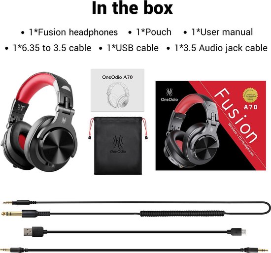OneOdio - A70 Fusion - Casque Bluetooth - Musique/DJ/Studio (Noir/Rouge) | bol