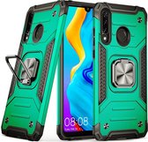 Huawei P30 Lite Hoesje - Heavy Duty Armor hoesje Groen - Huawei P30 Lite New Edition hoesje silicone TPU 360-Degree hybride hoesje Kickstand ringhouder met Magnetisch Auto Mount