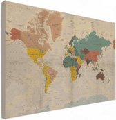 Wereldkaart Aardrijkskundig Stoffig - Canvas 60x40