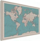 Wereldkaart Aardrijkskundig Rode Grenzen - Canvas 120x90