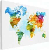 Wereldkaart Ecoline Kleuren - Canvas 90x60