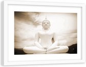 Foto in frame , Boeddha in de lucht , 120x80cm , zwart wit , Premium print