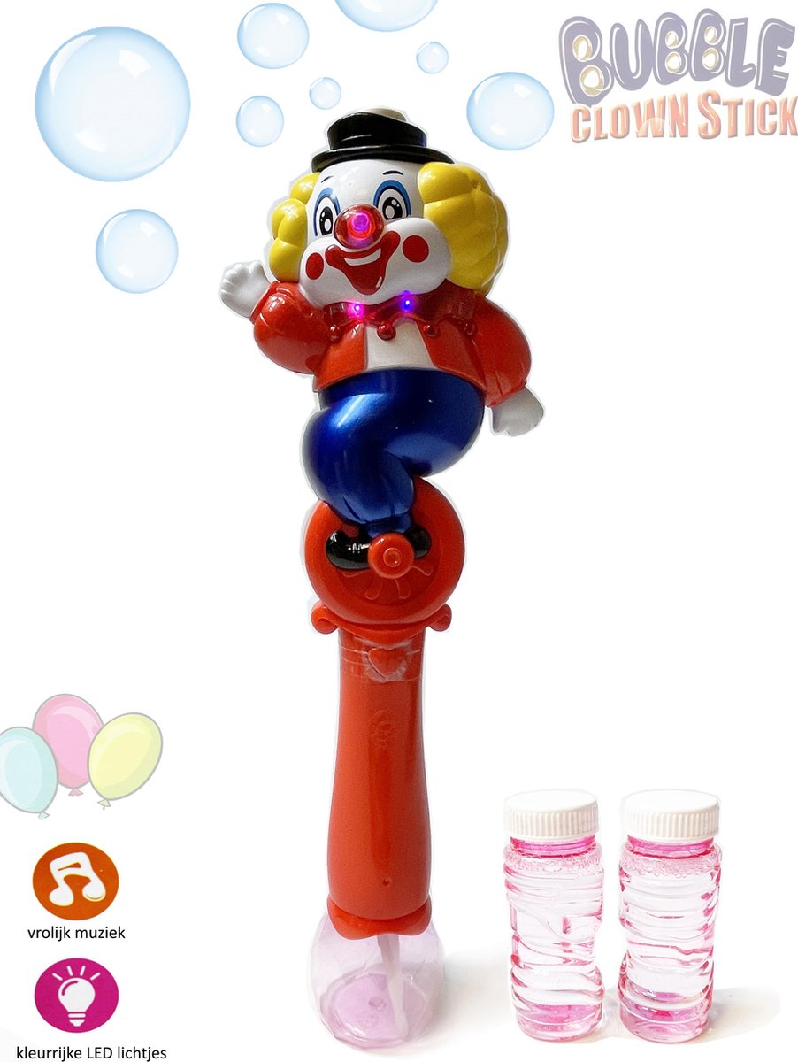 Bellenblaas staaf - clowns ontwerp - schiet bellen uit - vrolijk muziek en led licht - Bubble Clown Stick 32CM (incl. batterijen)