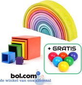 CRISPY | Regenboog Combinatie Set | Open Ended Play! | Montissori Speelstenen | Educatief Speelgoed | Houten Regenboog in Pastel kleuren | Regenboog Kubussen | met GRATIS Regenboog Ballen 6 s