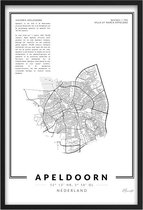 Poster Stad Apeldoorn - A3 - 30 x 40 cm - Inclusief lijst (Zwart MDF)