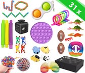 Happy products fidget toys pakket - 31 stuks - mega set - mochies - squishies - pop it - simple dimple - squishy dieren - animal - stress bal -  fidget cube - mesh ball - slingshot