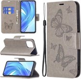 Voor Xiaomi Mi 11 Lite Embossing Twee Vlinders Patroon Horizontale Flip PU Lederen Case met Houder & Kaartsleuf & Portemonnee & Lanyard (Grijs)