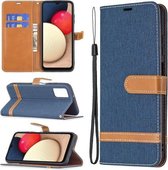 Voor Samsung Galaxy A03s Kleuraanpassing Denim Textuur Horizontale Flip Lederen Case met Houder & Kaartsleuven & Portemonnee & Lanyard (Donkerblauw)