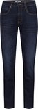 Rechte, donkerblauwe jeans van MAC Jeans, voorzijde. Met oranje stiksels en vintage wash effect op de broekspijpen.