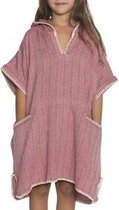 Strandponcho ZigZag Bordeaux - maat 8-9 jaar - jongens/meisjes/unisex pasvorm - poncho handdoek voor kinderen met capuchon - zwemponcho - badcape