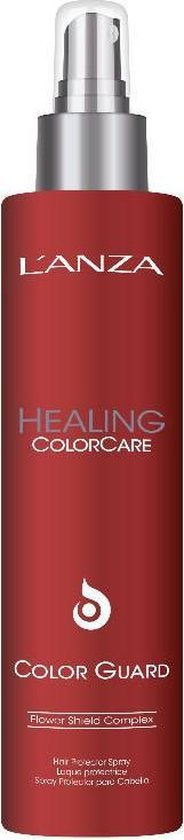 L'ANZA HEALING COLORCARE COLOR GUARD fles met pompverstuiver, rood met zilveren accenten.