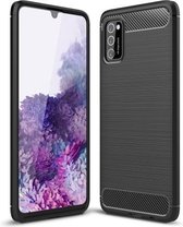 Voor Samsung Galaxy A02s Amerikaanse versie geborstelde textuur koolstofvezel TPU-hoes (zwart)