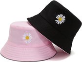 Bucket hat – Bloem - 2 in 1 - Dames - Heren - Zonnehoedje - Vissershoedje - Vissers Hoed - Dubbel – Roze – Zwart
