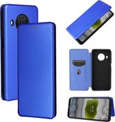 Voor Nokia X10 Koolstofvezel Textuur Magnetische Horizontale Flip TPU + PC + PU Lederen Case met Kaartsleuf (Blauw)
