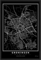 Poster Stad Groningen - A2 - 42 x 59,4 cm - Inclusief lijst (Zwart Aluminium) Citymap - Stadsposter - Plaatsnaam poster Groningen / Grunn - Stadsplattegrond