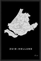 Poster Provincie Zuid-Holland - A3 - 30 x 40 cm - Inclusief lijst (Zwart MDF)