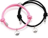 Armband set met magneet - Koppel armband - Zwart/Roze - Armband dames - Armband heren - Romantisch cadeau - Vriendschap armband