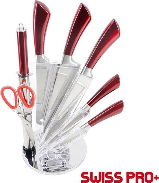 Swiss Pro+ | Messenset - 8 delig - Inclusief standaard | Rood (RVS)