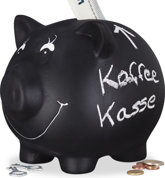 spaarvarken - beschrijfbaar - keramiek - met krijtje - bruiloft - verjaardag - zwart