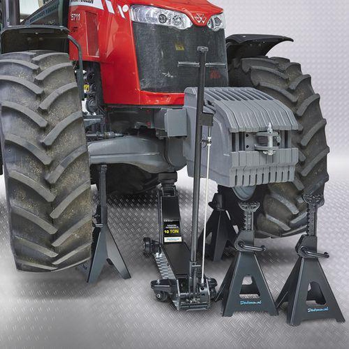 Datona® Werkplaatskrik 10 ton met vier hoge assteunen - Zwart