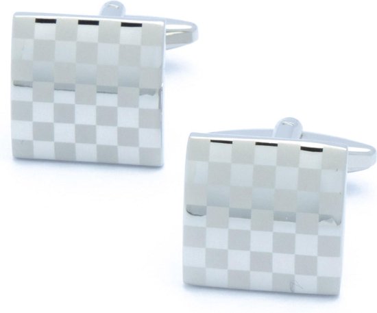 Manchetknopen - Geblokt Zilver Vierkant