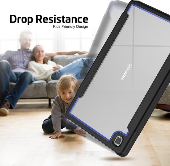Étui Samsung Galaxy Tab A7 (2020) - Étui à livres à trois volets avec coque arrière transparente et porte-crayon - 10,4 pouces - Blauw/ Zwart