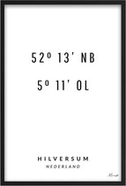Poster Coördinaten Hilversum A2 - 42 x 59,4 cm (Exclusief Lijst)