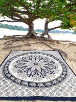 XL groot strandlaken - Dun textiel -strandkleed - 100% katoen - mandala/lotus - zwart/beige