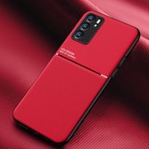 Voor OPPO Reno6 5G Classic Tilt Strip Grain Magnetische Schokbestendige PC + TPU Case (Rood)