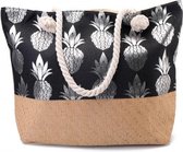 Strandtas ananas zwart/zilver 40 x 55 cm - Strandshoppers van polyester