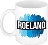 Roeland naam cadeau mok / beker met  verfstrepen - Cadeau collega/ vaderdag/ verjaardag of als persoonlijke mok werknemers