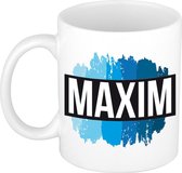 Maxim naam cadeau mok / beker met  verfstrepen - Cadeau collega/ vaderdag/ verjaardag of als persoonlijke mok werknemers