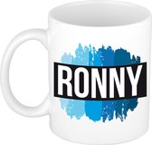 Ronny naam cadeau mok / beker met  verfstrepen - Cadeau collega/ vaderdag/ verjaardag of als persoonlijke mok werknemers