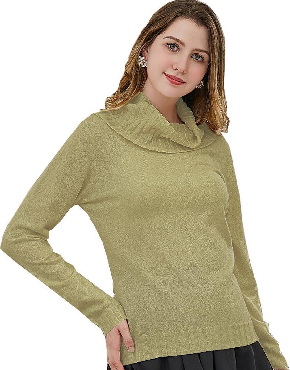 Manlee - m.l. Fijngebreide trui met wijde col en lange mouwen - Relaxed-fit - Mais - Maat: XL