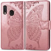 Samsung Galaxy A40 Bookcase - Roze - Vlinders - Portemonnee Hoesje