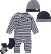 Noppies SET(4delig) Playsuit Noorvik Navy stripe met Sokjes en Muts - 68
