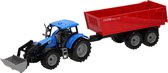 Tractor met voorlader en aanhanger 48 cm - Blauw