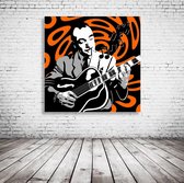 Django Reinhardt Pop Art Canvas - 90 x 90 cm - Canvasprint - Op dennenhouten kader - Geprint Schilderij - Popart Wanddecoratie