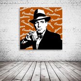 Humphrey Bogart Casablanca Art Acrylglas - 100 x 100 cm op Acrylaat glas + Inox Spacers / RVS afstandhouders - Popart Wanddecoratie