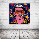 Johnny Depp Fear And Loathing In Las Vegas Pop Art Acrylglas - 100 x 100 cm op Acrylaat glas + Inox Spacers / RVS afstandhouders - Popart Wanddecoratie