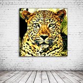 Luipaard Pop Art Canvas - 90 x 90 cm - Canvasprint - Op dennenhouten kader - Geprint Schilderij - Popart Wanddecoratie
