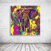 Pop Art Olifant Acrylglas - 100 x 100 cm op Acrylaat glas + Inox Spacers / RVS afstandhouders - Popart Wanddecoratie