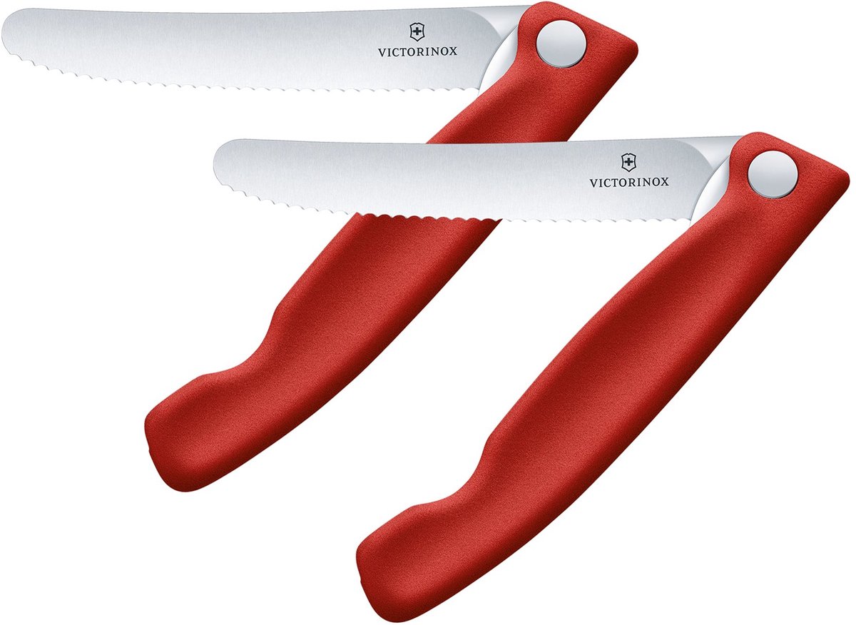 Victorinox Swiss Classic 2-delige Inklapbare Tomatenmessenset/Schilmessenset - 11 cm - Rood - Gekarteld